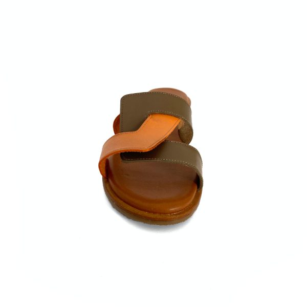 Sandalias bajas para mujer en piel mango y kaki