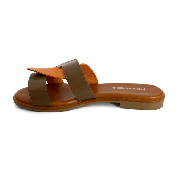 Sandalias bajas para mujer en piel mango y kaki