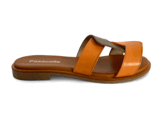 Sandalias bajas para mujer en piel mango y kaki