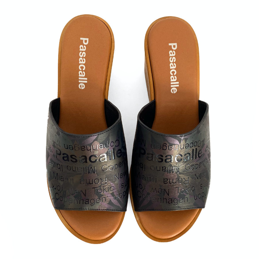 Sandalias de cuña con plataforma para mujer en piel negra: imagen 3