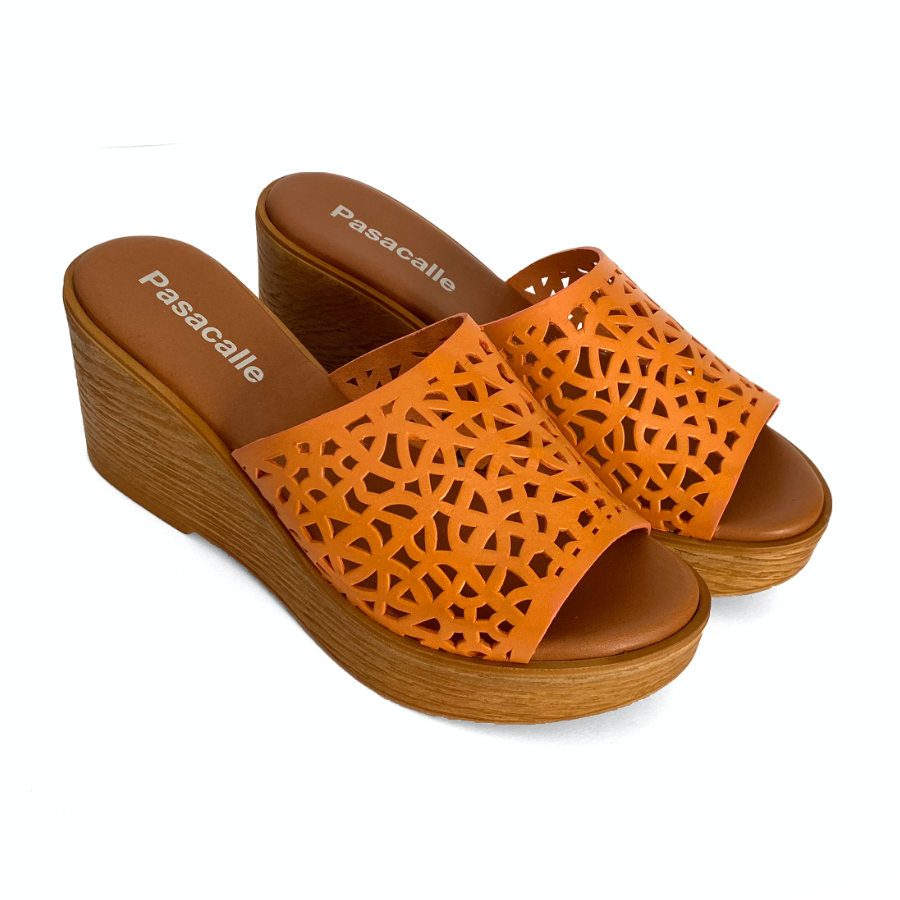 Sandalias de cuña con plataforma para mujer en piel mango: imagen 3