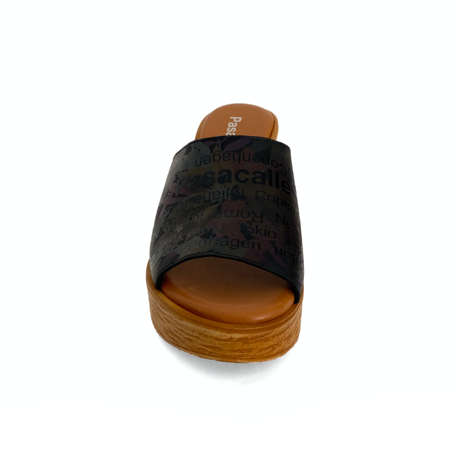 Sandalias de cuña con plataforma para mujer en piel negra: imagen 4