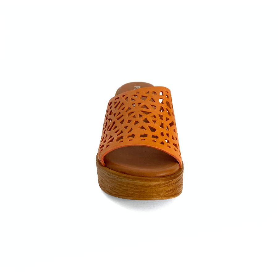 Sandalias de cuña con plataforma para mujer en piel mango: imagen 4