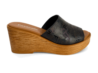 Sandalias de cuña con plataforma para mujer en piel negra