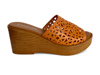 Sandalias de cuña con plataforma para mujer en piel mango