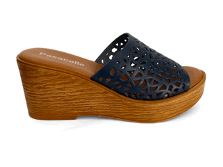 Sandalias de cuña con plataforma para mujer en piel marino