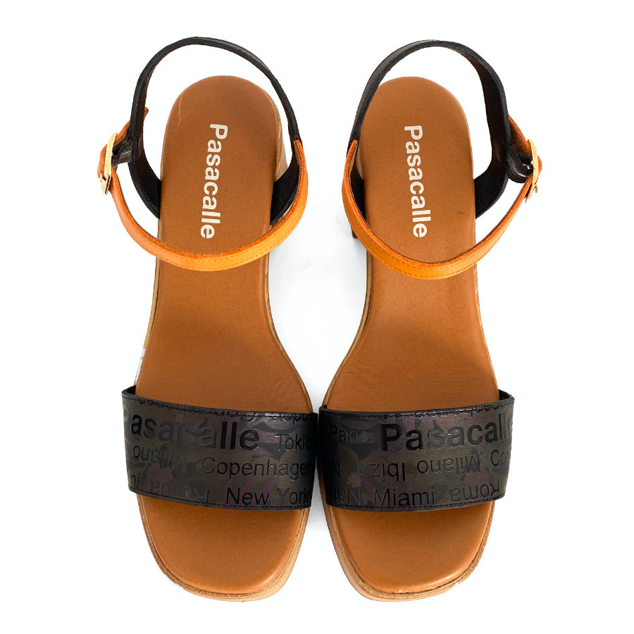 Sandalias con plataforma para mujer en piel negro y mango: imagen 3