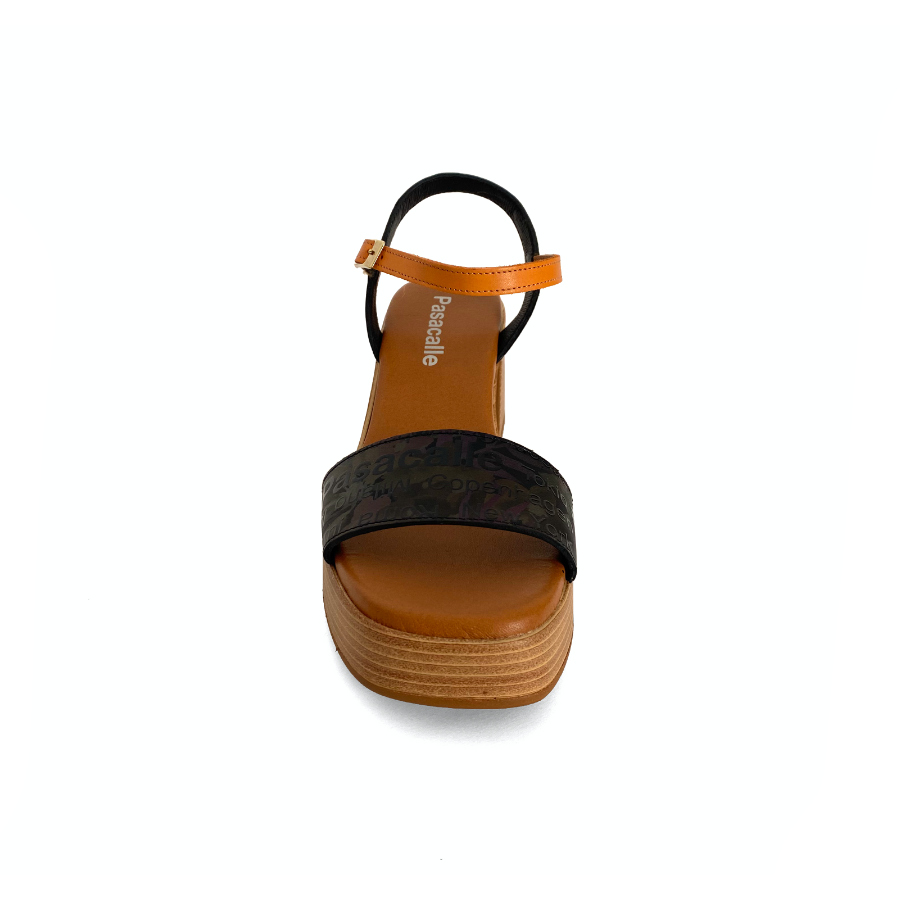 Sandalias con plataforma para mujer en piel negro y mango: imagen 4