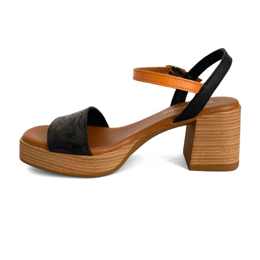 Sandalias con plataforma para mujer en piel negro y mango: imagen 5