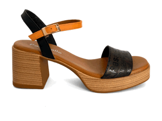 Sandalias con plataforma para mujer en piel negro y mango