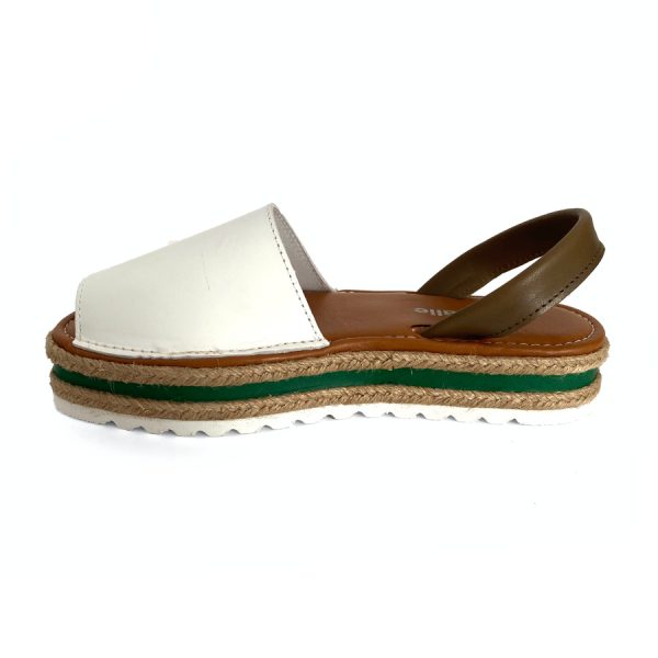 Sandalias bajas para mujer piel blanco y kaki