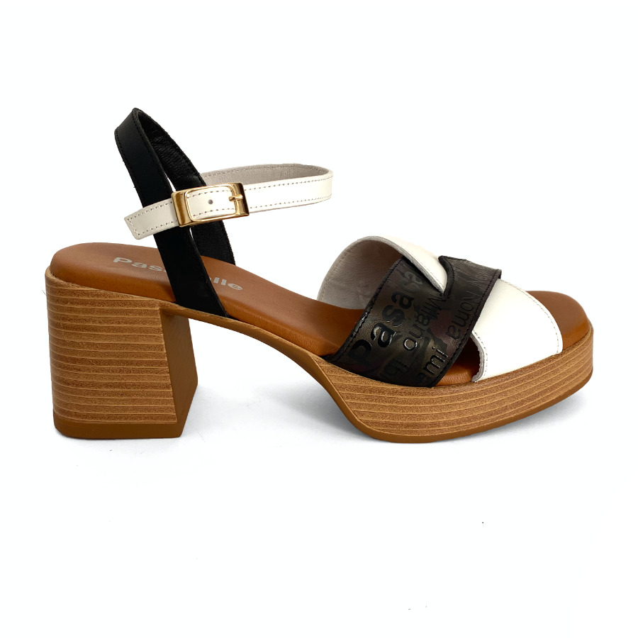 Sandalias con plataforma para mujer en piel blanco y negro: imagen 4