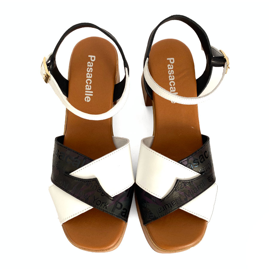 Sandalias con plataforma para mujer en piel blanco y negro: imagen 3