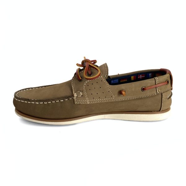 Zapatos náuticos de hombre en piel nobuk taupe