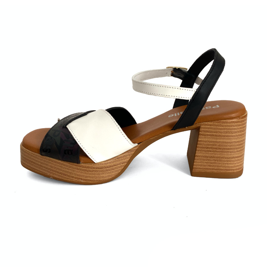 Sandalias con plataforma para mujer en piel blanco y negro: imagen 6