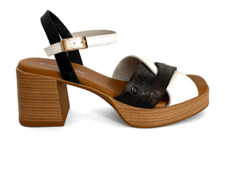 Sandalias con plataforma para mujer en piel blanco y negro