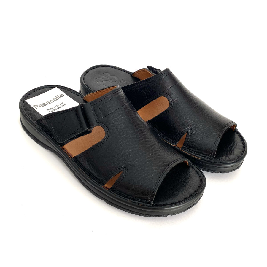Sandalias de hombre en piel negra con velcro: imagen 3