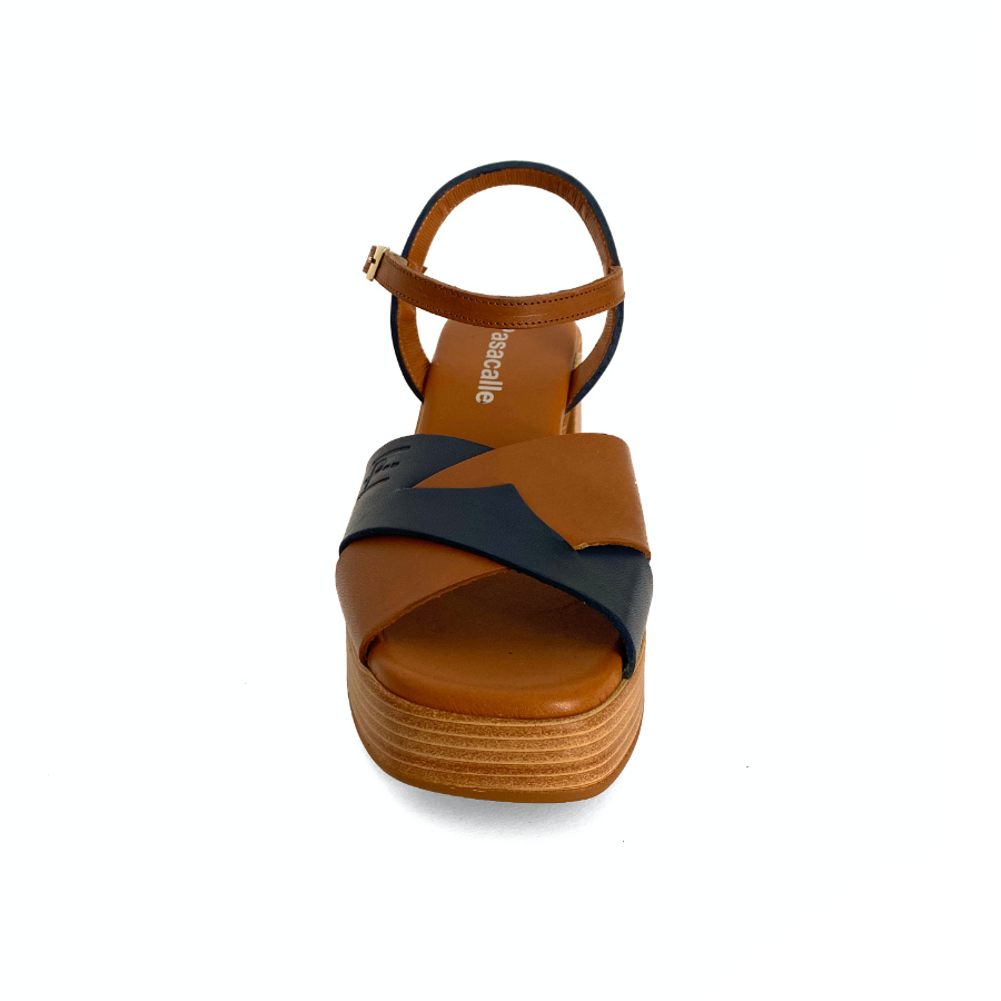 Sandalias de plataforma para mujer en piel camel y marino: imagen 4