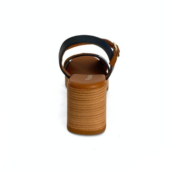 Sandalias de plataforma para mujer en piel camel y marino