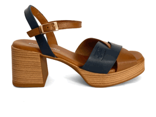Sandalias de plataforma para mujer en piel camel y marino