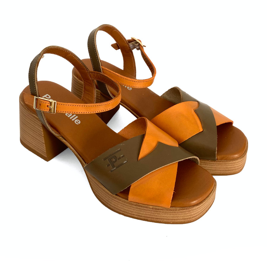 Sandalias de plataforma para mujer en piel mango kaki: imagen 3