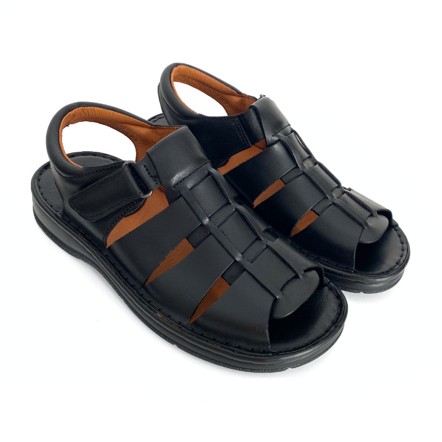 Sandalias de hombre en piel negra con velcro: imagen 3