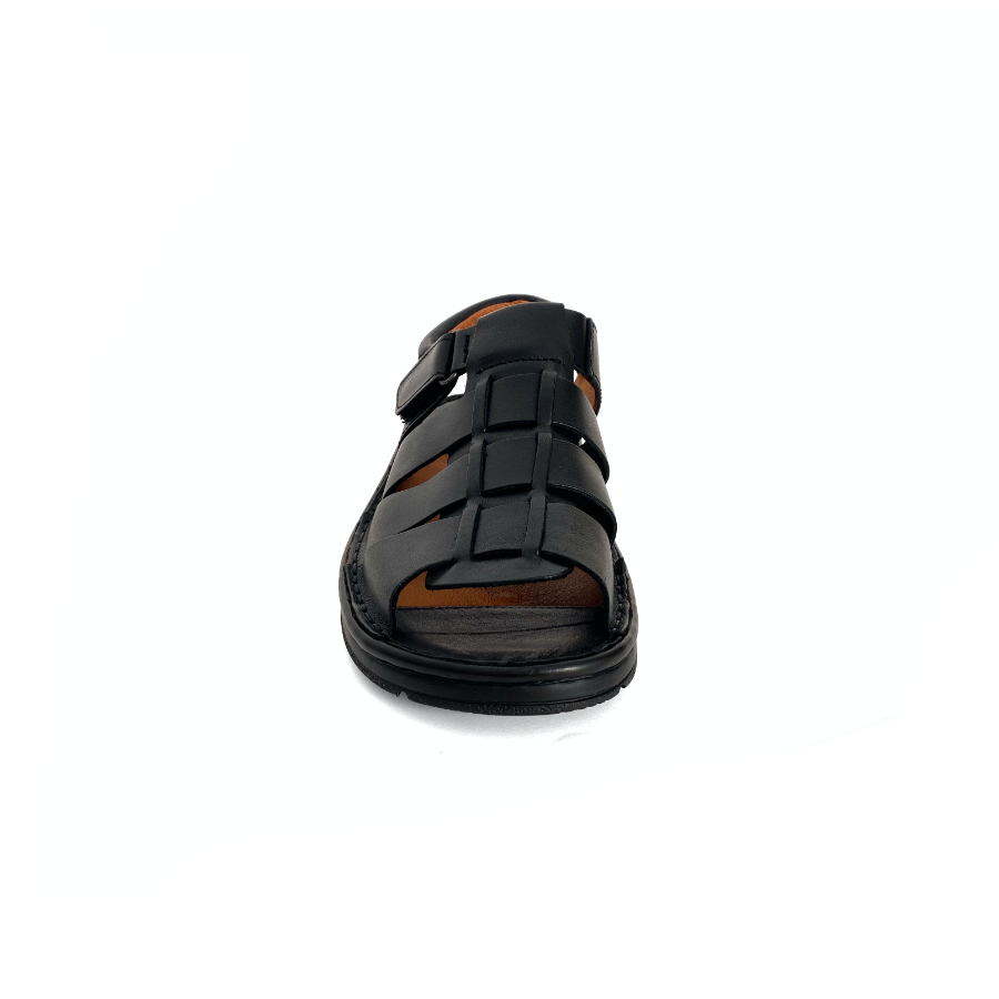 Sandalias de hombre en piel negra con velcro: imagen 4