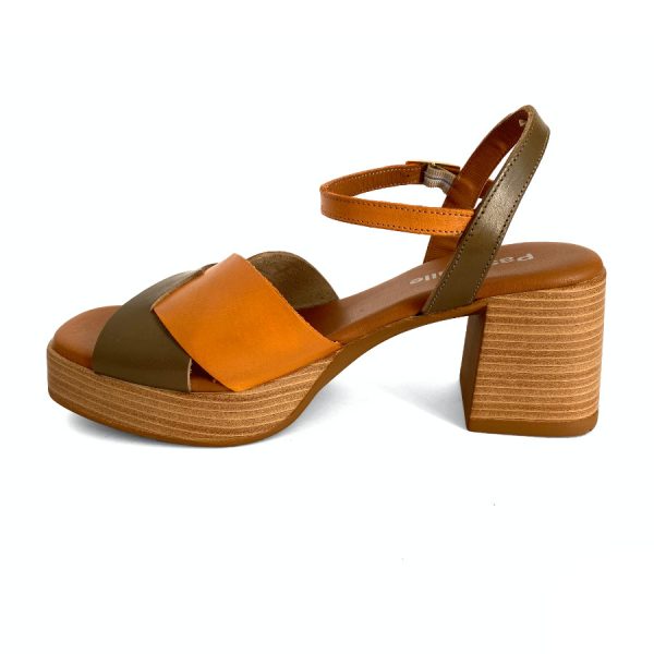 Sandalias de plataforma para mujer en piel mango kaki