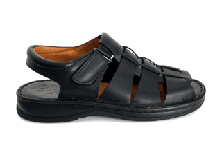 Sandalias de hombre en piel negra con velcro