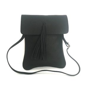 Bolso bandolera de mujer en piel napa negro con borla