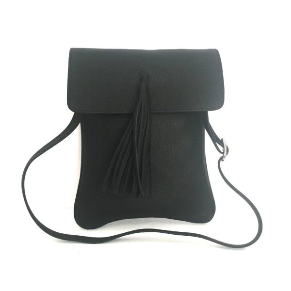 Bolso bandolera de mujer en piel napa negro con borla