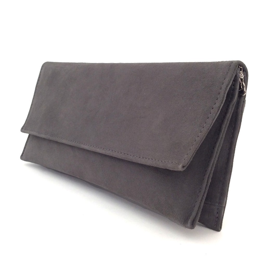 Bolso cartera mujer en piel ante gris con cadena: imagen 2