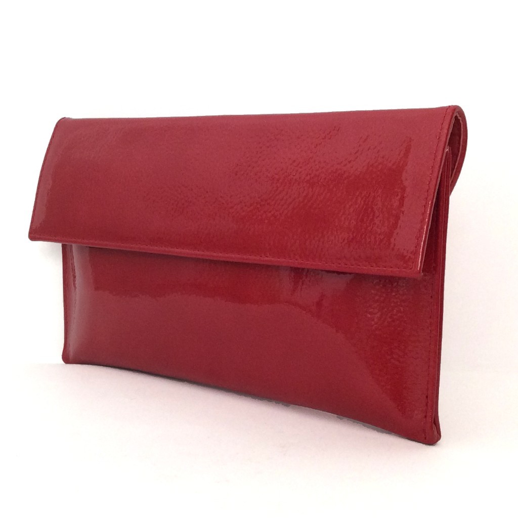 Bolso cartera mujer en piel charol rojo grabado: imagen 2