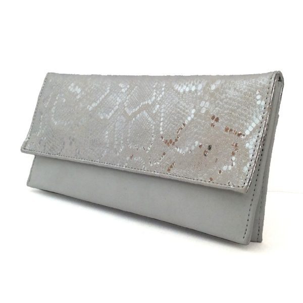 Bolso cartera mujer en piel napa y ante plata