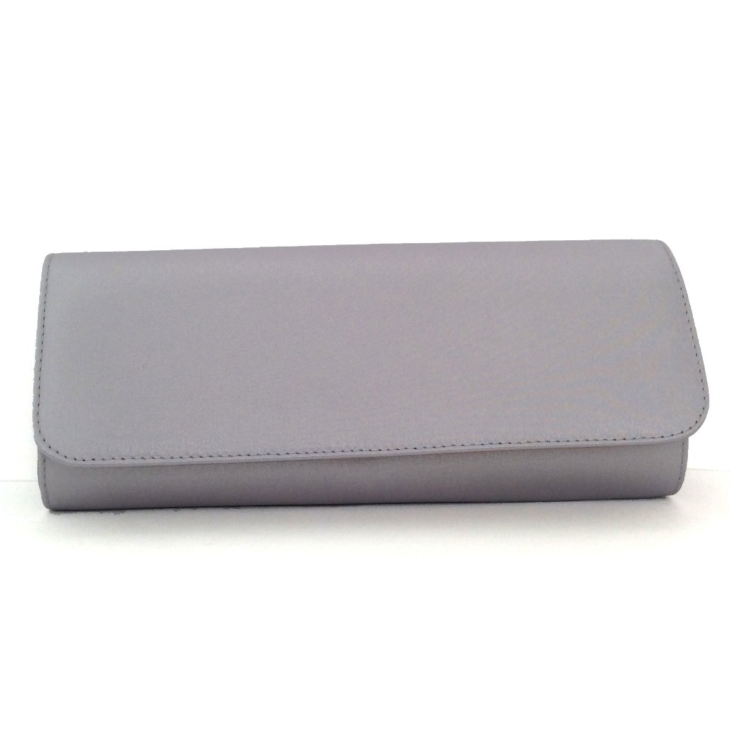 Bolso cartera de mujer en raso plata con cadena: imagen 1