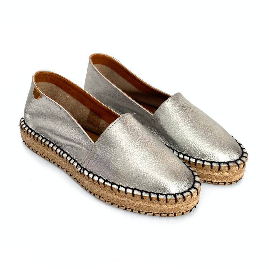 Camping de yute doble plano para mujer en piel metal plata: imagen 2