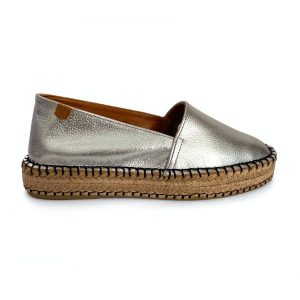 Camping de yute doble plano para mujer en piel metal plata