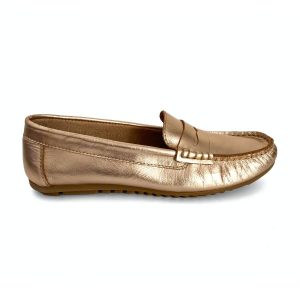 Mocasines bajos de mujer en piel metalizada bronce claro