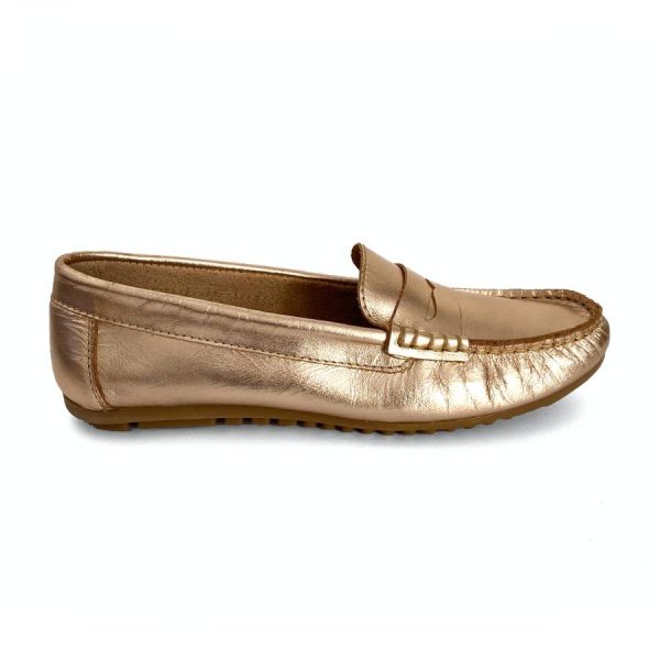 Mocasines bajos de mujer en piel metalizada bronce claro