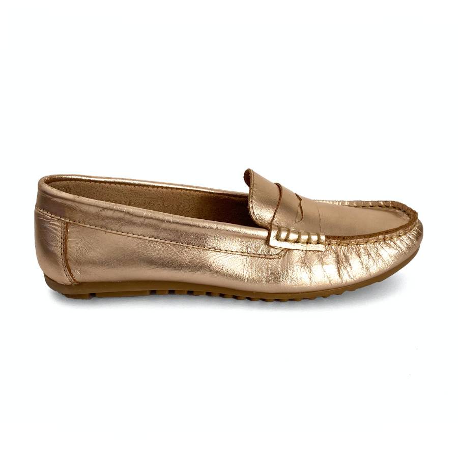 Mocasines bajos de mujer en piel metalizada bronce claro: imagen 1