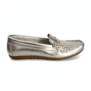 Mocasines bajos de piel plata para mujer