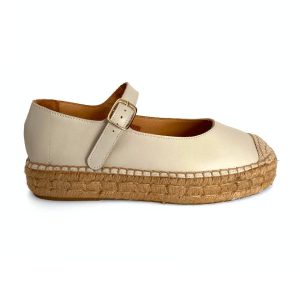 Salón de yute plano con pulsera para mujer en piel crudo