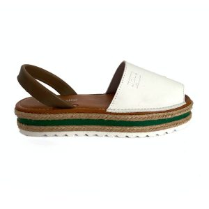 Sandalias bajas para mujer piel blanco y kaki