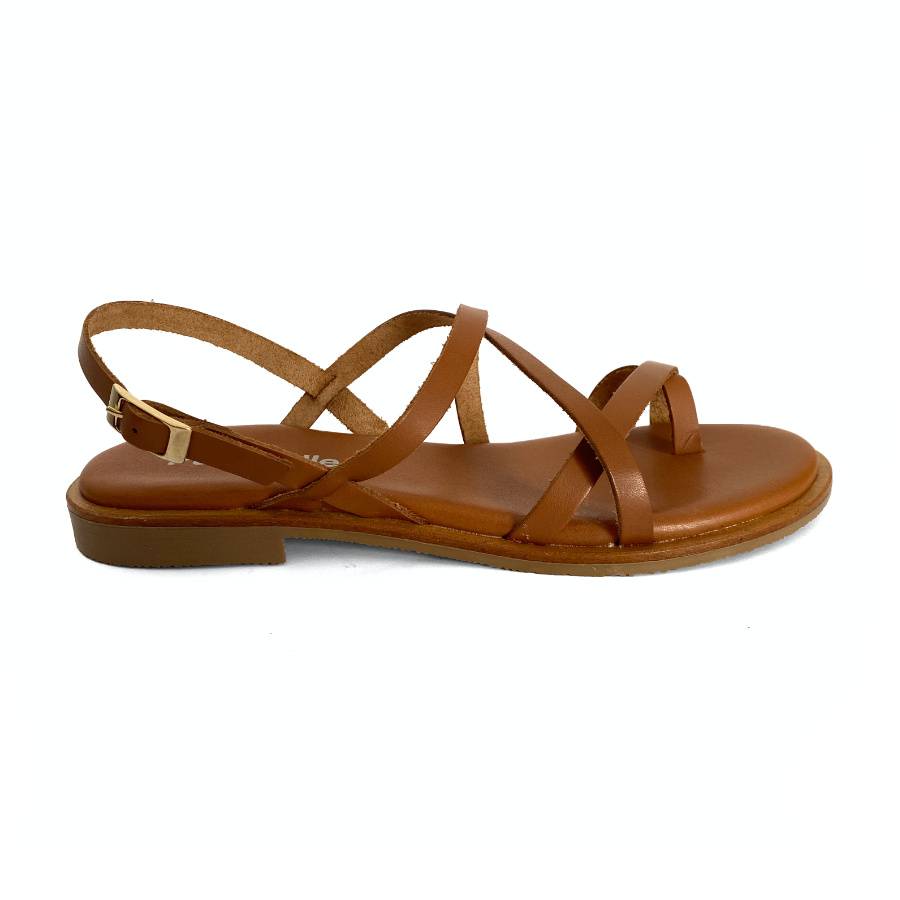 Sandalias bajas para mujer en piel color camel: imagen 7