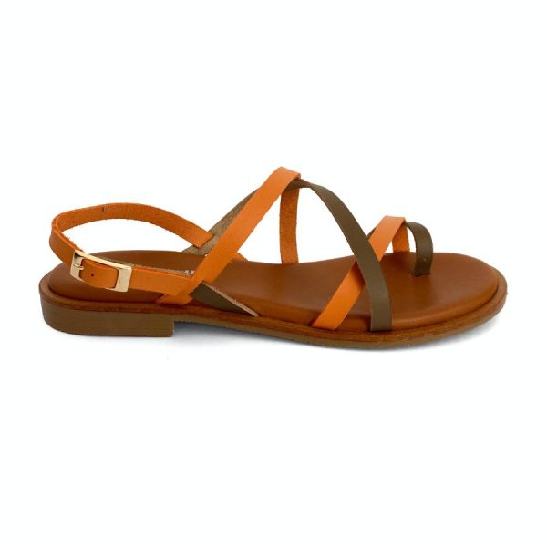 Sandalias bajas para mujer en piel mango y kaki