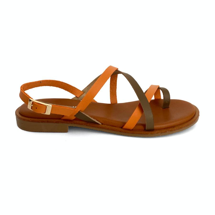 Sandalias bajas para mujer en piel mango y kaki: imagen 7