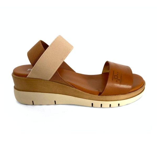 Sandalias de cuña para mujer piel camel hielo