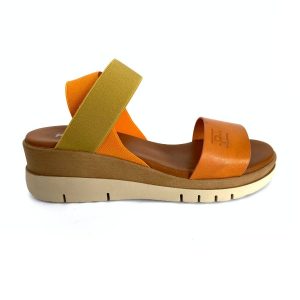 Sandalias de cuña para mujer en piel mango lemon