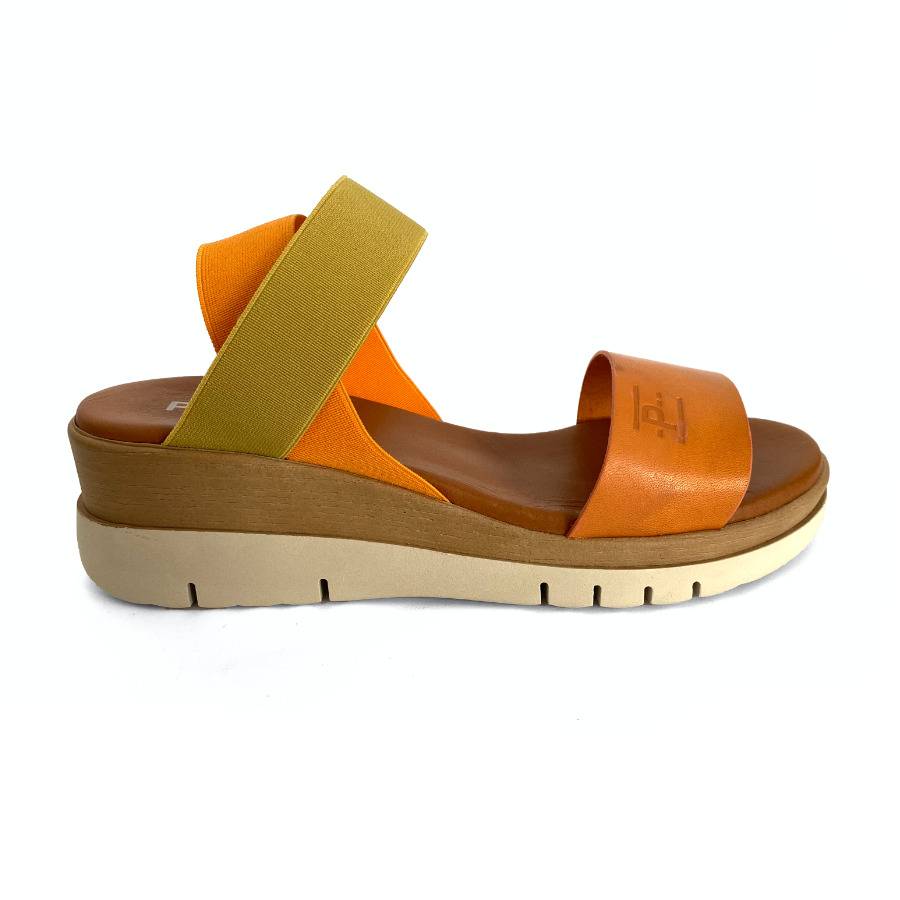 Sandalias de cuña para mujer en piel mango lemon: imagen 1