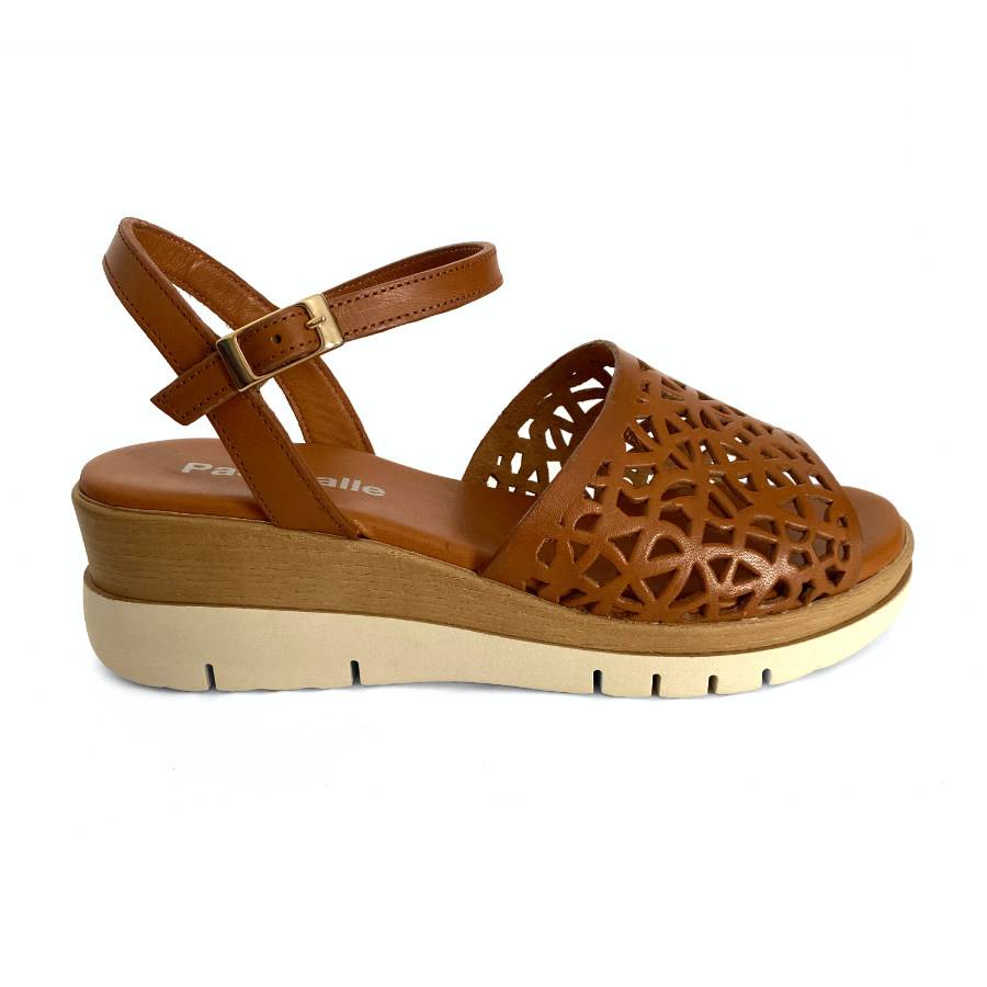 Sandalias de cuña para mujer en piel camel: imagen 6